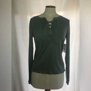 NWT Pink Republic M green tie front long sleeve shirt